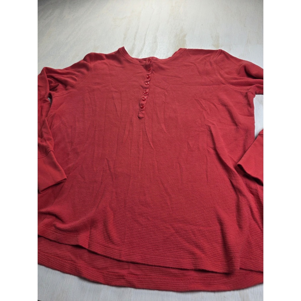 LL Bean Red Waffle Knit Henley Top Long Sleeve XL Regular Classic Minimalist